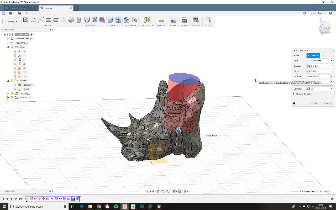 Paso 2 modificacion Rhino en Fusion 360