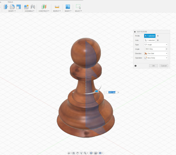 Peon en Fusion 360 con modelado de sólidos